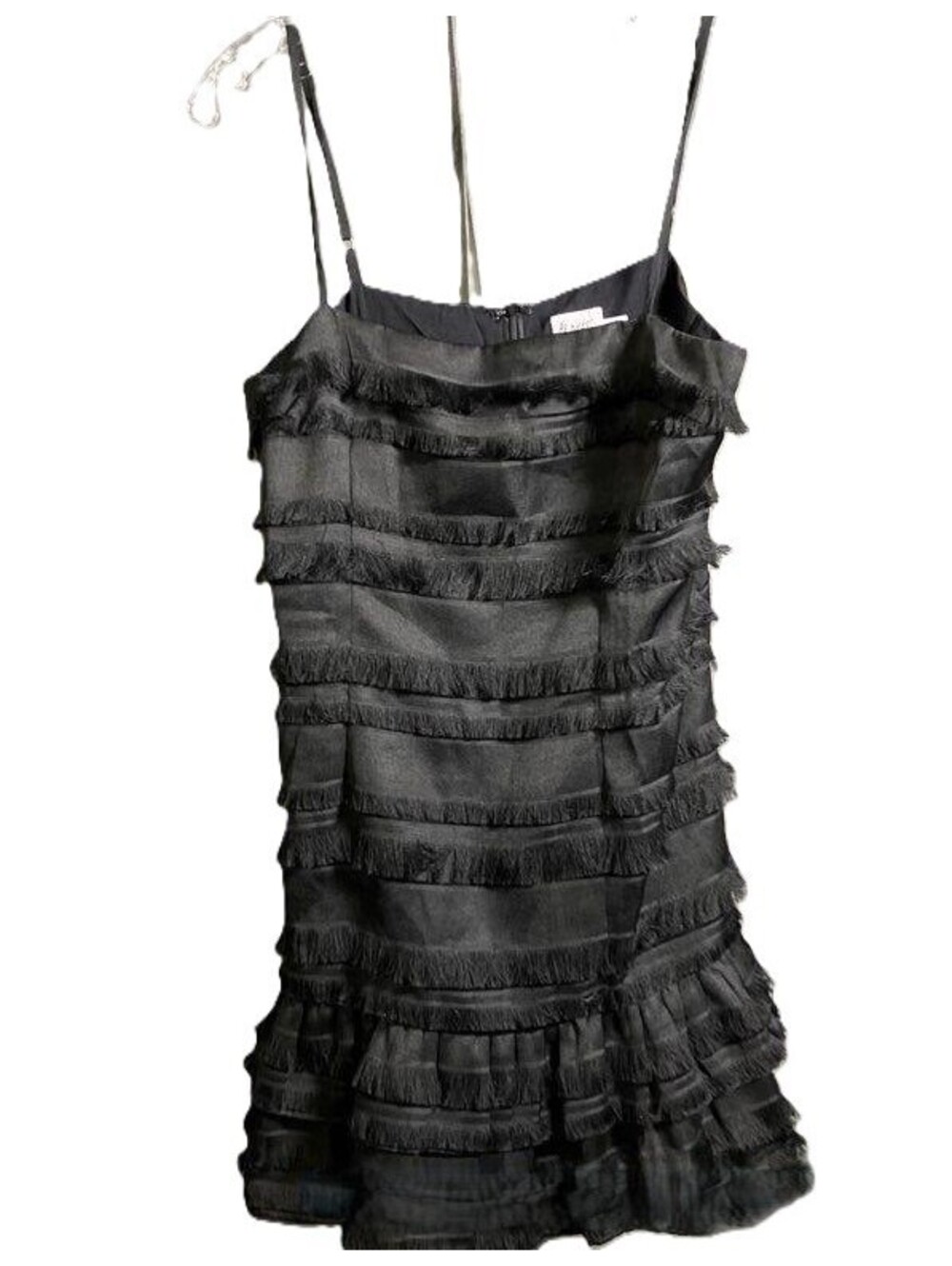 Princess Polly Women's Black Tiered Fringe Spaghetti Strap Mini Dress Sz 6